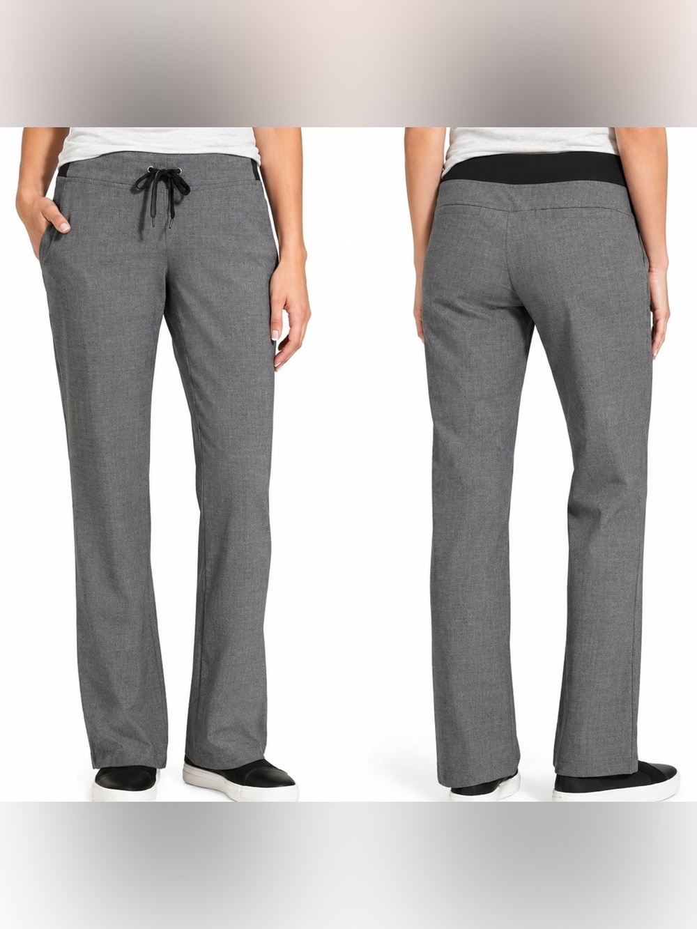 Athleta Women’s Gray Drawstring Dress Trousers with Black Waistband